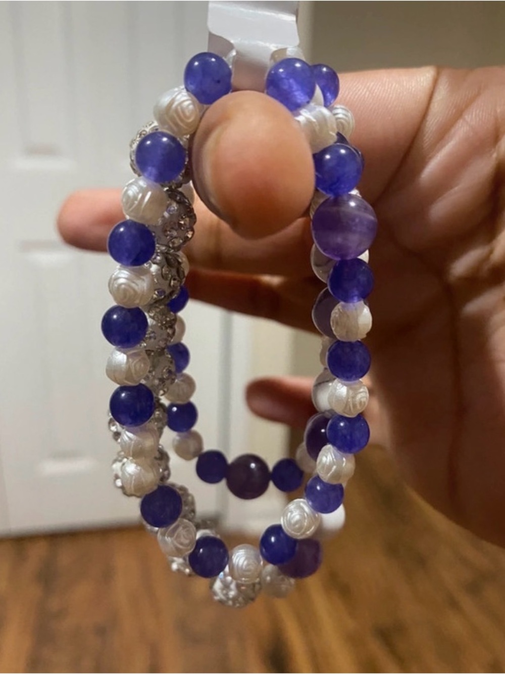 Amethyst & Howlite Rhinestone Healing Stacked Bracelets - Picture 5 of 9